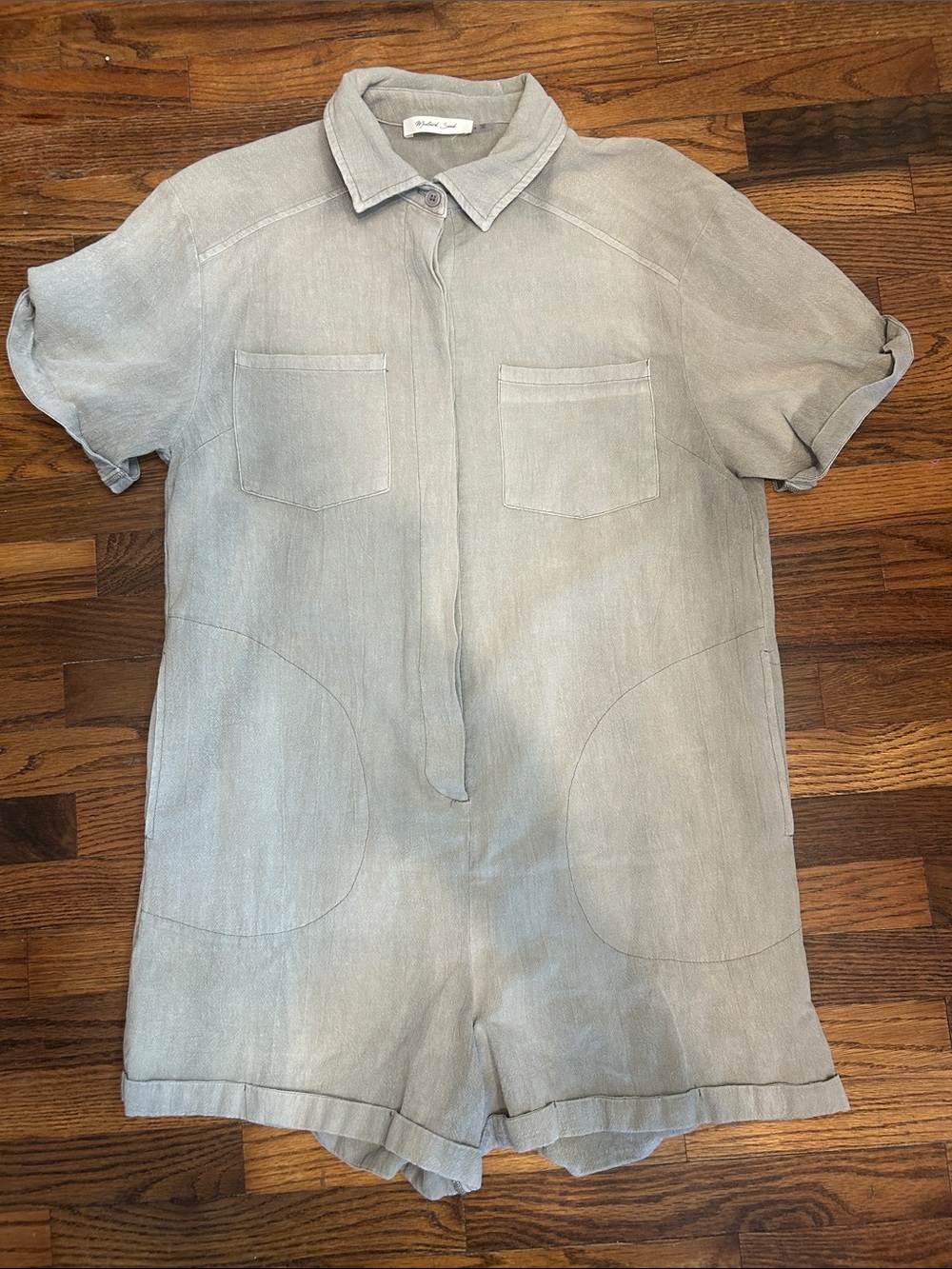 Mustard Seed Light Gray Short-Sleeve Linen Romper